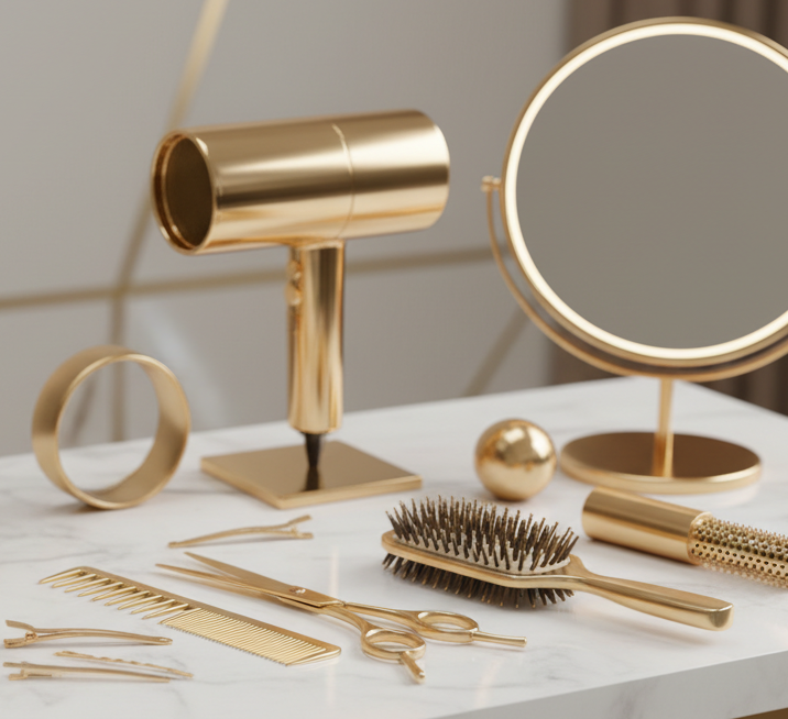 SALON PRODUCTS AND ACCESSORIES. I LIKE THE COLOUR GOLD